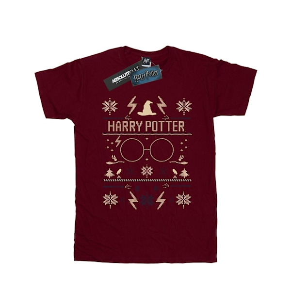 Harry Potter Dam/Damer Julmönster Bomull Boyfriend T-shirt Burgundy L