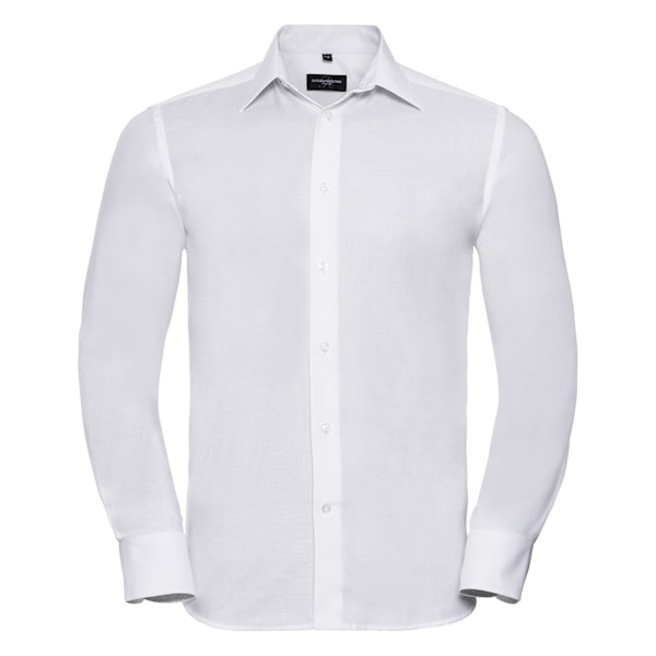 Russell Collection Herr Oxford Easy-Care Skräddarsydd Långärmad White 16.5in