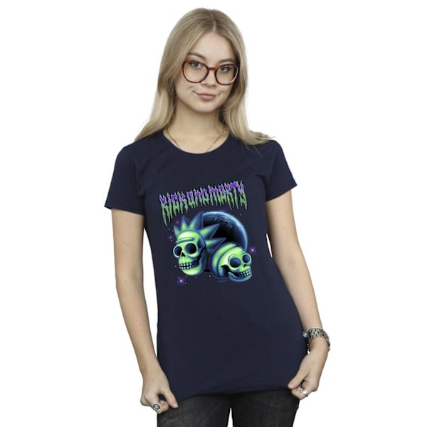 Rick And Morty Dam/Kvinnors Space Skull Bomull T-shirt XL Marinblå Navy Blue XL