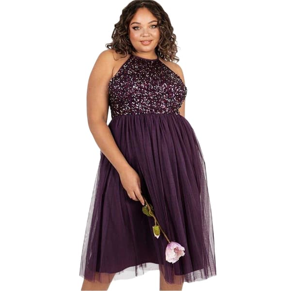 Maya Deluxe Dam De Bardot Off-the-Shoulder Midiklänning Berry 10 UK