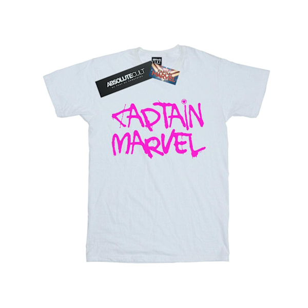 Marvel Dam/Damer Captain Marvel Spray Text Bomull Boyfriend White XXL