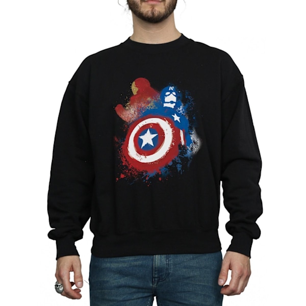 Marvel Herr Captain America Civil War Målad Vs Iron Man Sweatshirt Black L