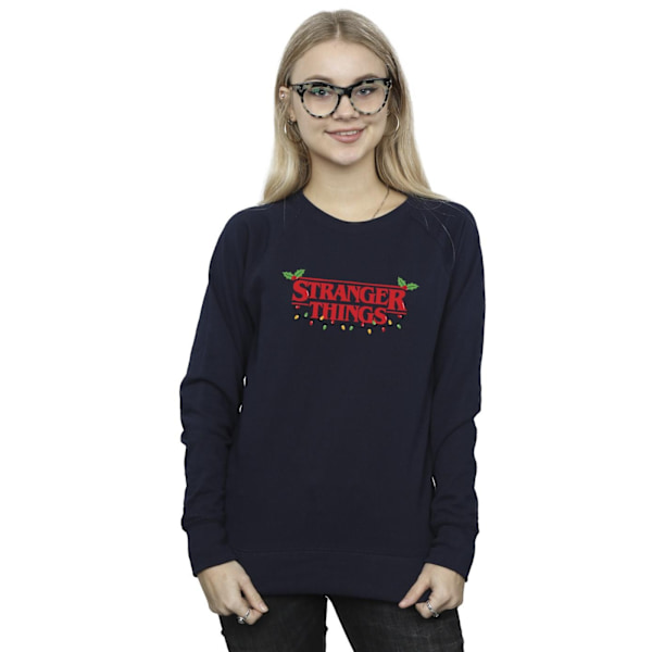 Netflix Dam/Kvinnor Stranger Things Julbelysning Sweatshirt Navy Blue XL