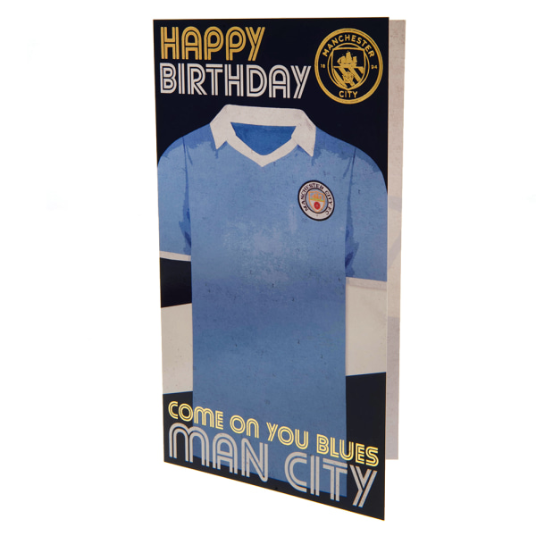 Manchester City FC Retro födelsedagskort 22cm x 12cm Himmelsblå/Gol Sky Blue/Gold/White 22cm x 12cm