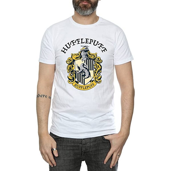 Harry Potter T-shirt i bomull för män, Hufflepuff, vit, storlek M White M