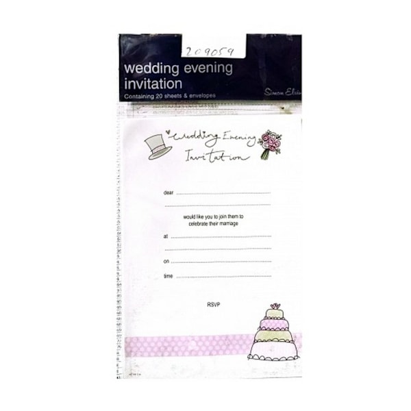 Simon Elvin Kväll Bröllopsinbjudan (20-pack) One Size Vit White/Pink/Black One Size