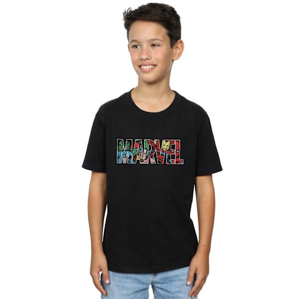 Marvel Comics Boys Logo Character Infill T-Shirt 12-13 år Blå Black 12-13 Years