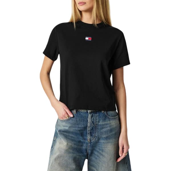 Tommy Jeans Dam Broderad Logotyp Bomull Kort T-shirt Black 20 UK