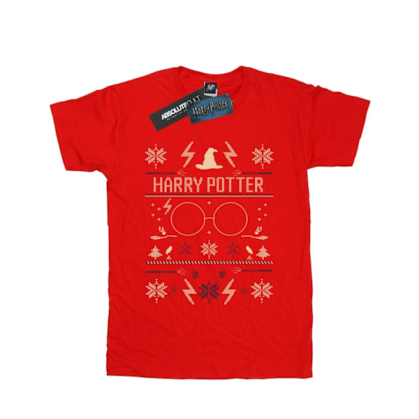 Harry Potter Dam/Damer Julmönster Bomull Pojkvän T-shirt Red XXL
