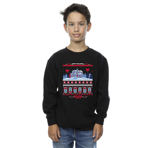 Netflix Boys Stranger Things Fair Isle Sweatshirt 7-8 år Bla Black 7-8 Years