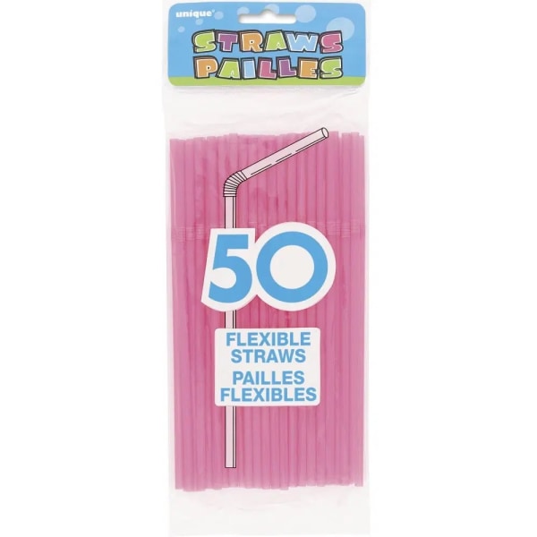 Flexibla neon engångssugrör (förpackning med 50) One Size Rosa Pink One Size