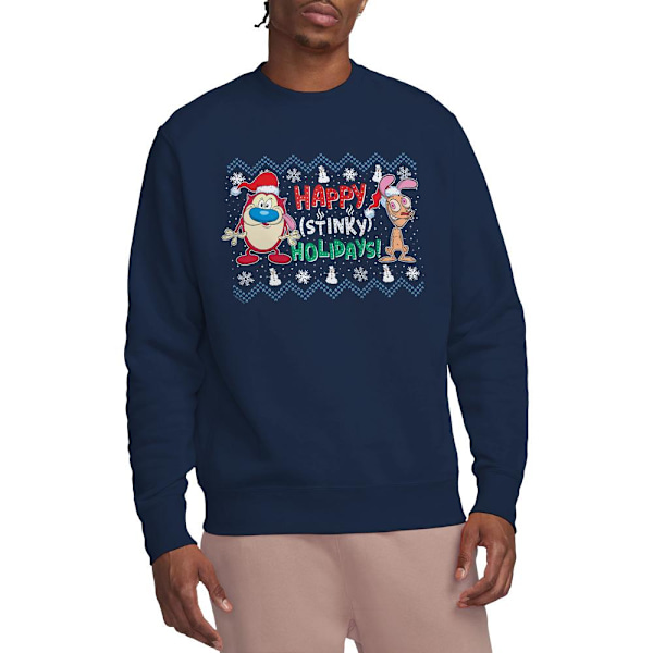 Ren & Stimpy Unisex Vuxen Glad Illaluktande Helger Jul Tröja Navy M