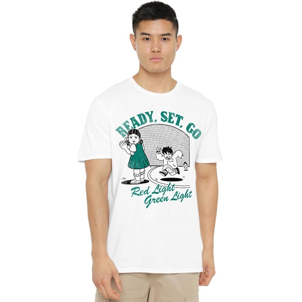 Squid Game Herr Rött Ljus Grönt Ljus T-Shirt 3XL Vit White 3XL
