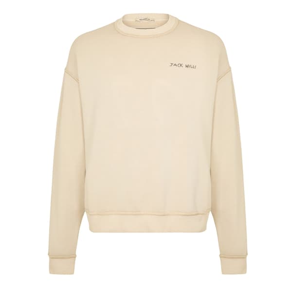 Jack Wills Herr Tröja med logotyp, rund hals, avslappnad passform, långärmad Putty M