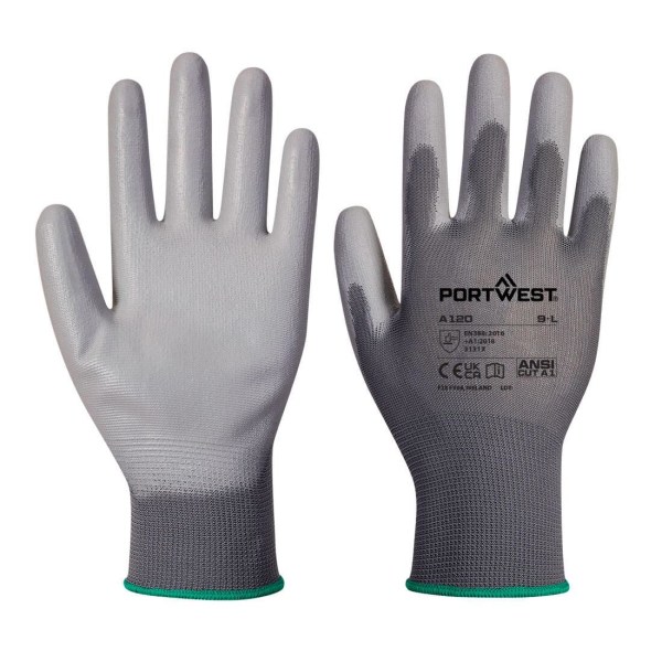 Portwest A120 PU Palm Grip Handskar M Grå Grey M