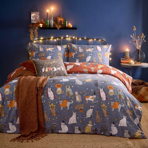 Furn Halloween Pawty Vändbart Påslakanset Enkel Multicoloured Single