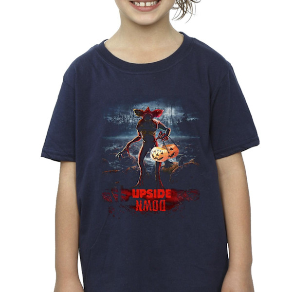 Netflix Girls Stranger Things Pumpa Upside Down Bomull T-shirt Navy Blue 9-11 Years