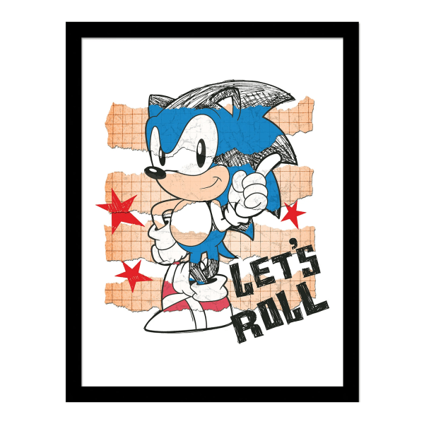Sonic The Hedgehog Let's Roll 2 inramad affisch 40cm x 30cm Multi Multicoloured 40cm x 30cm