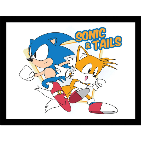 Sonic The Hedgehog Sonic And Tails inramad affisch 30cm x 40cm Wh White/Blue/Yellow 30cm x 40cm