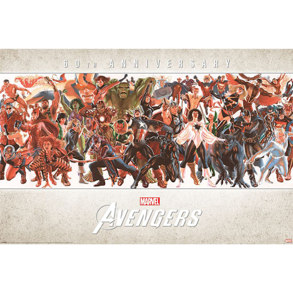 Avengers-karaktärer 60-årsaffisch En storlek Flerfärgad Multicoloured One Size