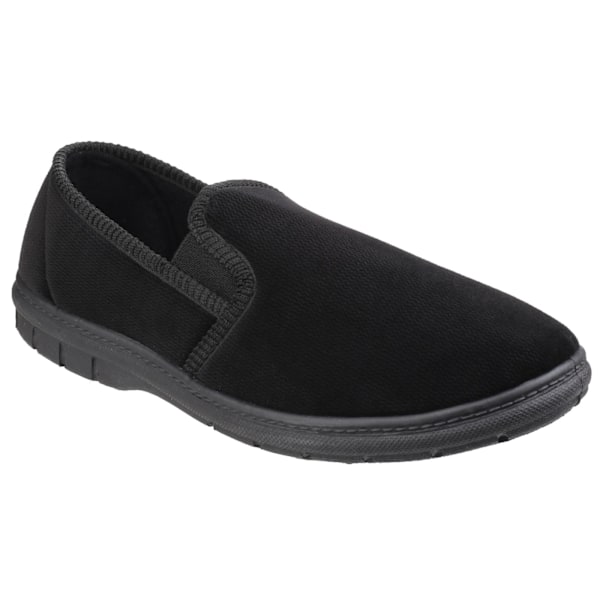 Fleet & Foster John Twin Gusset Memory Foam Slipper 9 UK B för män Black 9 UK