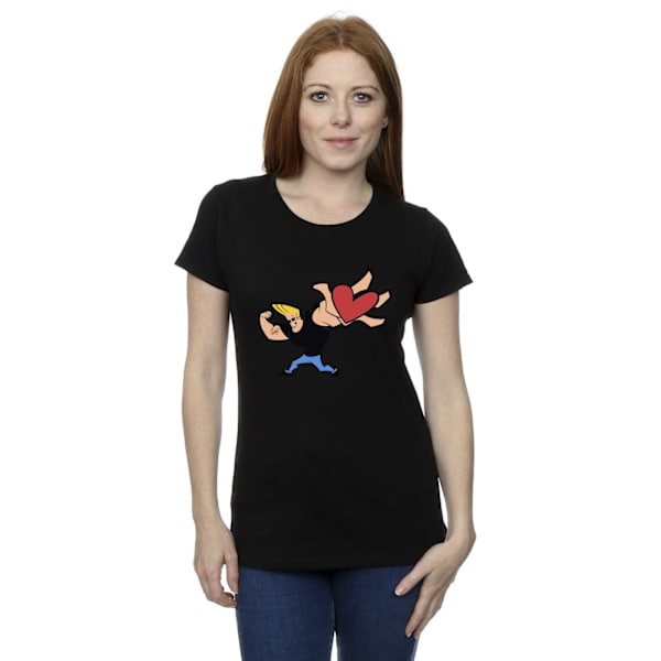 Johnny Bravo Dam/Damer Hjärta Present Bomull T-shirt XXL Svart Black XXL
