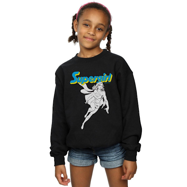 DC Comics Girls Supergirl Mono Action Pose Sweatshirt 12-13 År Black 12-13 Years