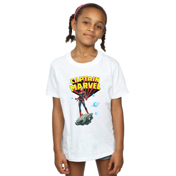 Marvel Girls Captain Marvel Space Pose Bomull T-shirt 5-6 år White 5-6 Years