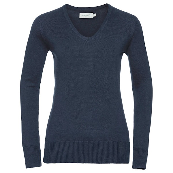 Russell Collection Dam/Damer Bomull Akryl V-ringad Sweatshirt French Navy 20 UK