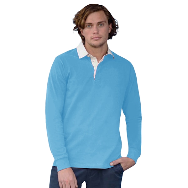 Front Row Long Sleeve Classic Rugby Polo Shirt XL Surf Blue/Whi Surf Blue/White XL