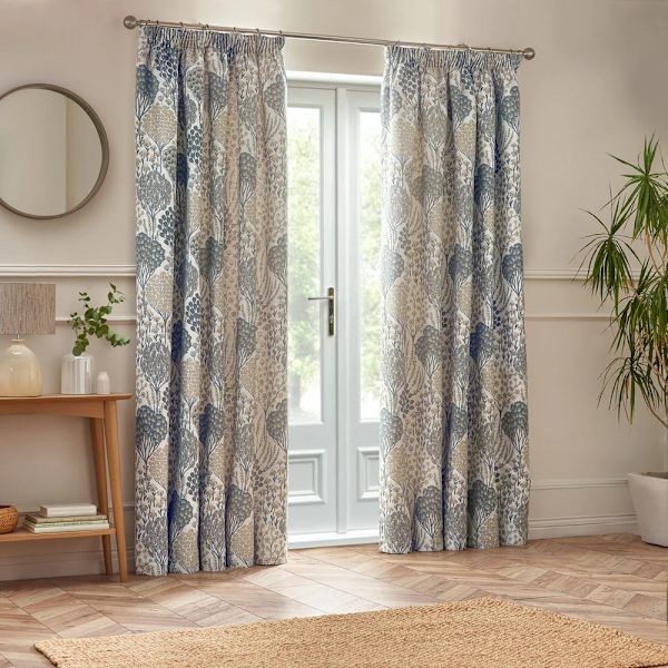 Wylder Ophelia Jacquard Blommig Veckbandsgardin 229cm x 13 Wedgewood 229cm x 137cm