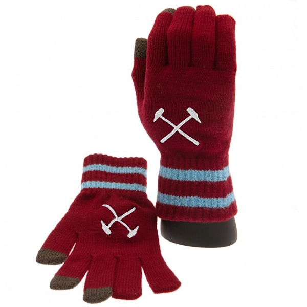 West Ham United FC Barn/Barn Knitted Crest Touch Gloves On Claret Red/Sky Blue One Size