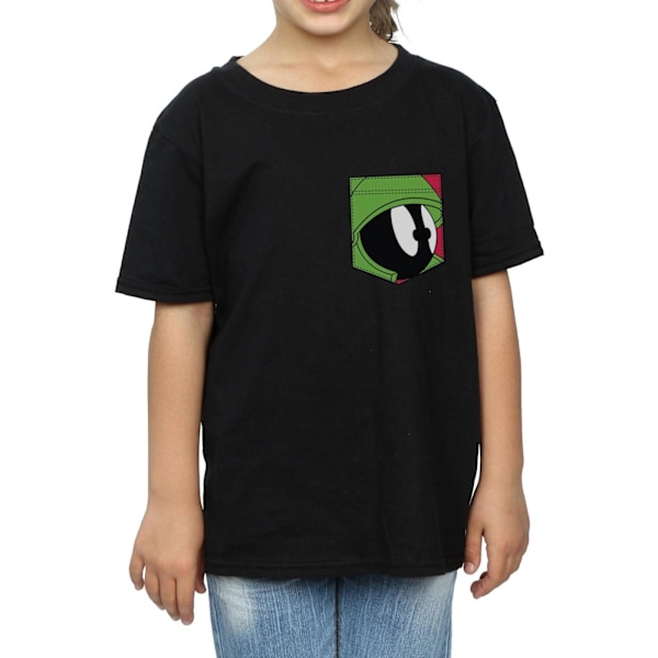 Looney Tunes Girls Marvin The Martian Face Faux Pocket Cotton T Black 9-11 Years