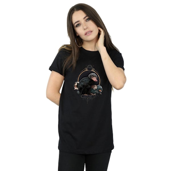 Fantastiska vidunder Kvinnors/Dam Baby Nifflers Bomull Boyfriend T Black 3XL