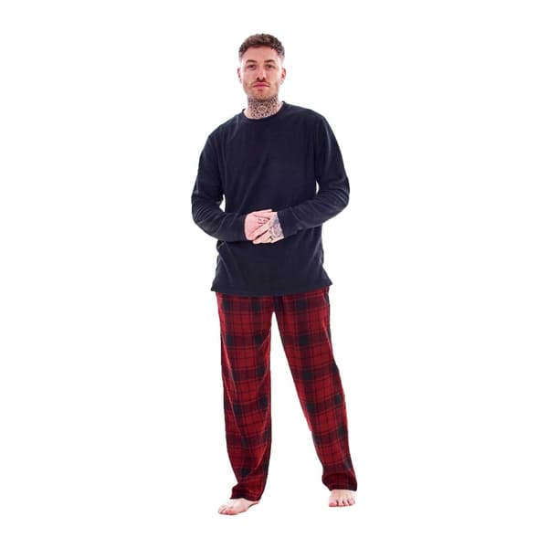 Keanu Rutig Microfleece Lång Pyjamas Set Herr XL Marinblå/Röd Navy/Red XL