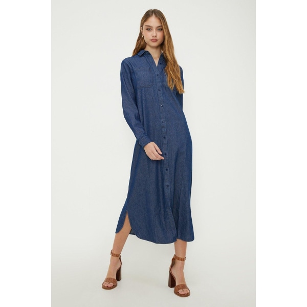 Dorothy Perkins Dam/Dam Denim Midi Shirt Dress 12 UK Wash Washed Indigo 12 UK