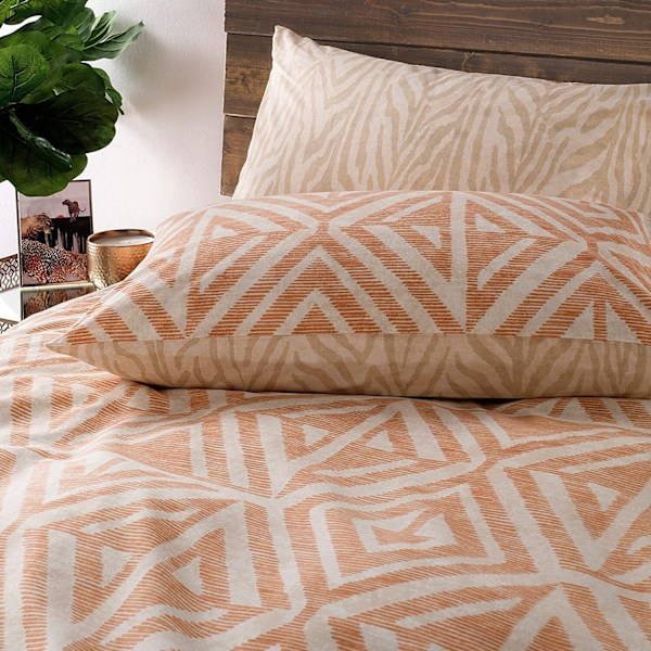 Furn Tanza Global Geometrisk Påslakan Set Dubbel Terrakotta Terracotta Double