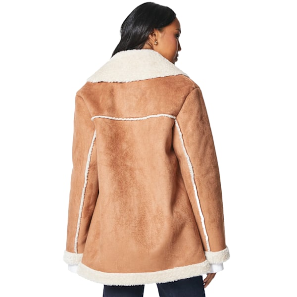 Principles Dam/Kvinna Longline Suedette Knappjacka Tan 12 UK