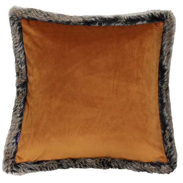 Riva Home Kiruna Faux Fur Edged Velvet Style Square Cushion Cov Rust 45 x 45cm