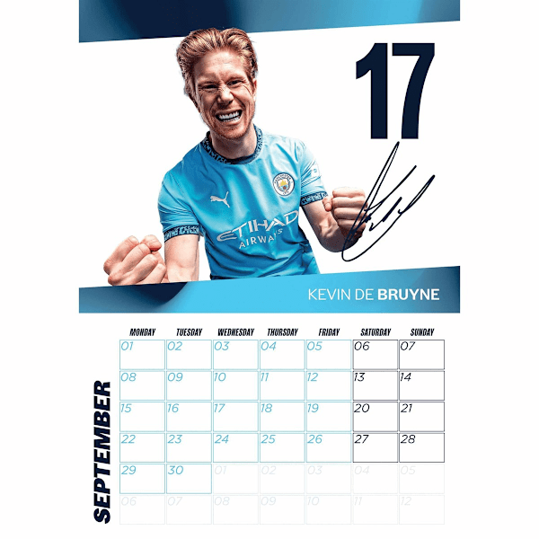 Manchester City FC Väggkalender 2025 A3 Storlek Blå/Vit Blue/White One Size