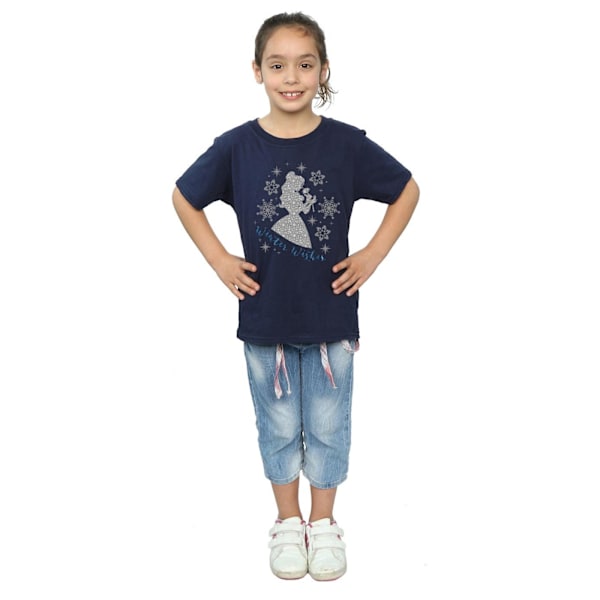 Disney Princess Girls Belle Winter Silhouette Bomull T-shirt 5- Navy Blue 5-6 Years