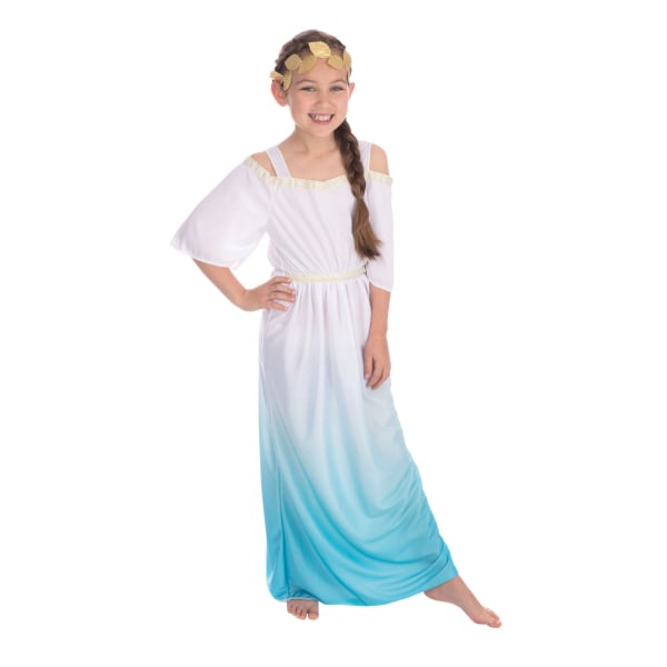 Bristol Novelty Barnkostym för flickor/barn, romersk gudinna, XL, vit/ White/Blue/Gold XL