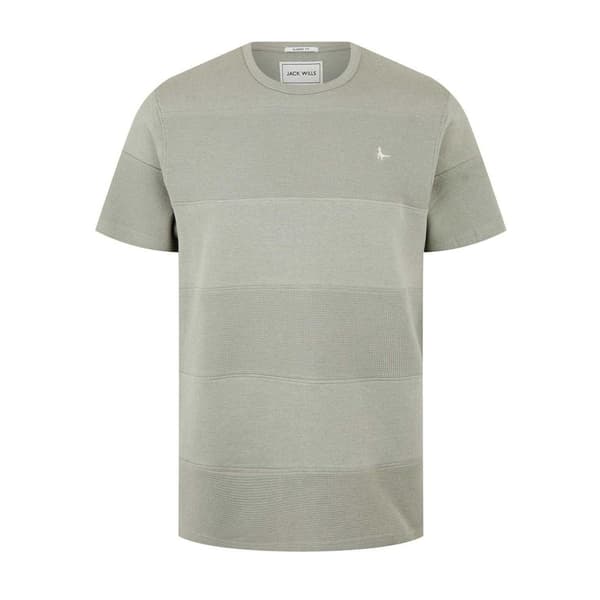 Jack Wills Herr Texturerad Randig T-shirt med Rund Hals M Silver Sage Silver Sage M