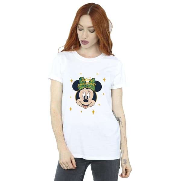 Disney Dam/Dam Minnie Mouse God Jul Bomull Boyfri White 3XL