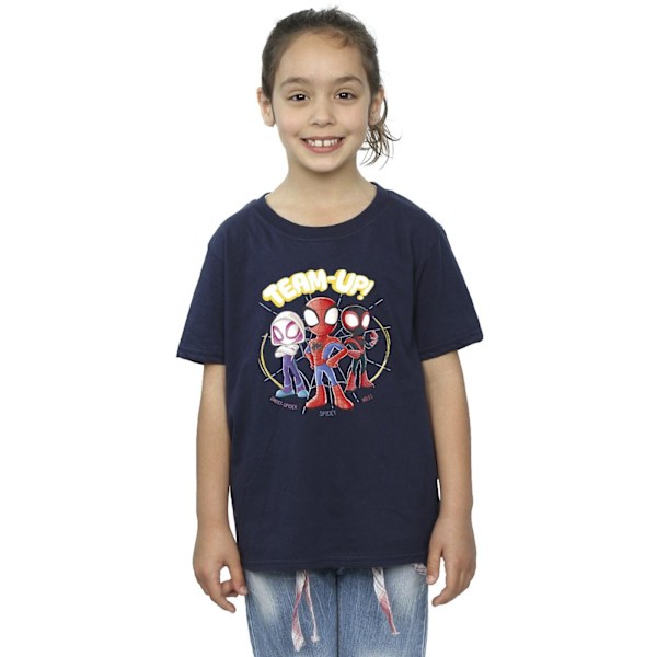 Marvel Girls Spidey And His Amazing Friends Sketch Bomull T-shirt Navy Blue 12-13 Years