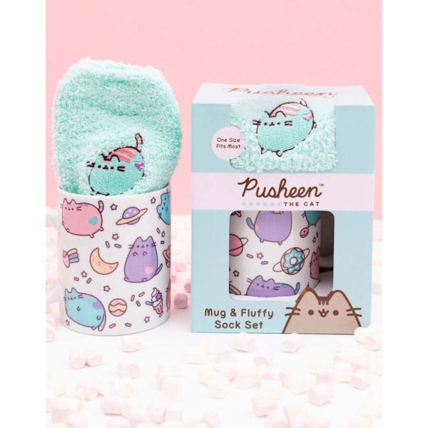 Pusheen Dam- och herr-mugg och strumpor set i en storlek flerfärgad Multicoloured One Size