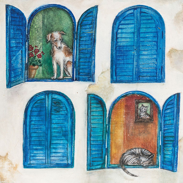 Joe Ramm Cat Nap Print 40cm x 40cm Off White/Blå Off White/Blue 40cm x 40cm