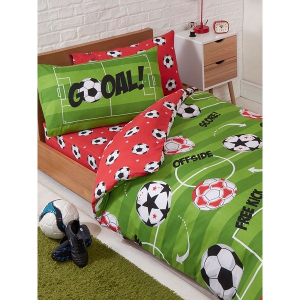 Sängkläder & Beyond Fotboll Cover Set Enkel Röd/Grön Red/Green Single