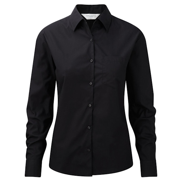 Russell Collection Dam/Damer Bomull Poplin Lätt-Skötsel Långärmad Formell Skjorta 4XL Svart Black 4XL