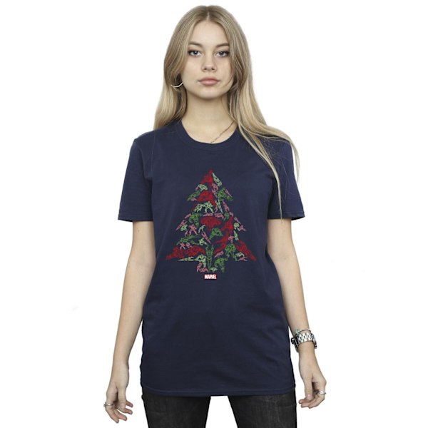 Marvel Dam/Damer Avengers Julgran Bomull Boyfriend T-shirt Navy Blue XXL